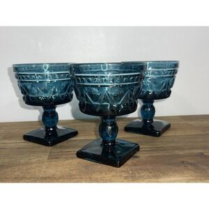 Set of 3 Vintage Indiana Glass Colony Park Lane Teal Dark Blue 4.25" Goblets